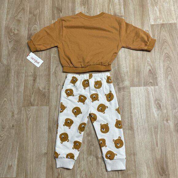 Cat & Jack 2 Piece Set Bear Print Sweater & Pants 12 Months Fall Fleece Cozy New - Picture 2 of 5